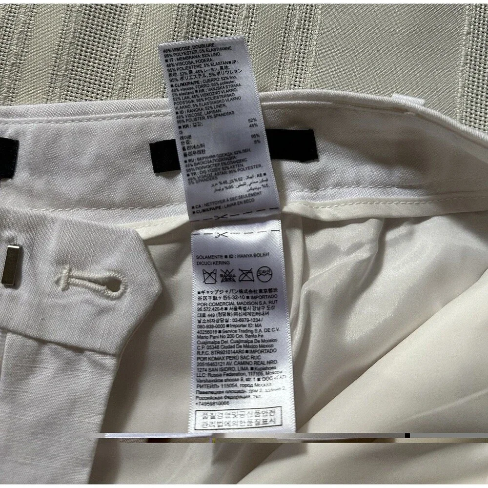 Banana Republic Logan White Linen Blend Straight Leg Tailored Trouser Pants 10